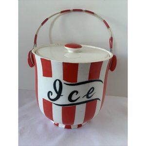 VTG Red White Designed By Yona Japan Country Club Ice Bucket W/ Lid MCM 7”x 6”